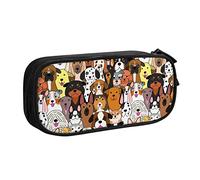 FJAUOQ Caja de lápices Cartoon Seamless Colorful Doodle Dogs Print Pencil Case Compartments Pen Pouch Box Multifunctional Makeup Bag Holder Large Storage Stationery Organizer with Zipper
