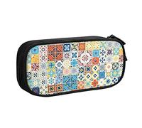 FJAUOQ Caja de lápices Colorful Mexican Tile Print Pencil Case Compartments Pen Pouch Box Multifunctional Makeup Bag Holder Large Storage Stationery Organizer with Zipper for Office Travel