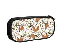 FJAUOQ Caja de lápices Cute Sloth On The Tree with Funny Pencil Case Compartments Pen Pouch Box Multifunctional Makeup Bag Holder Large Storage Stationery Organizer with Zipper for Office Travel
