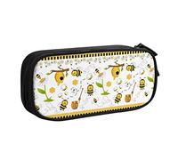FJAUOQ Caja de lápices daiCartoon Bee Pencil Case Compartments Pen Pouch Box Multifunctional Makeup Bag Holder Large Storage Stationery Organizer with Zipper for Office Travel