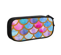 FJAUOQ Caja de lápices Mermaid Scale Pencil Case Compartments Pen Pouch Box Multifunctional Makeup Bag Holder Large Storage Stationery Organizer with Zipper for Office Travel