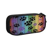 FJAUOQ Caja de lápices Rainbow Wood Grain Black and Purple Dog Paw Pencil Case Compartments Pen Pouch Box Multifunctional Makeup Bag Holder Large Storage Stationery Organizer with Zipper