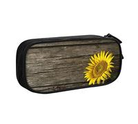 FJAUOQ Caja de lápices Rustic Wooden Sunflower Pencil Case Compartments Pen Pouch Box Multifunctional Makeup Bag Holder Large Storage Stationery Organizer with Zipper for Office Travel
