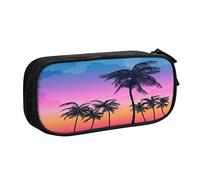FJAUOQ Caja de lápices Vintage Silhouette Palm Tree Sunset Pencil Case Compartments Pen Pouch Box Multifunctional Makeup Bag Holder Large Storage Stationery Organizer with Zipper for Office Travel