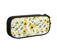 FJAUOQ Caja de lápices Watercolor Yellow Flowers Pencil Case Compartments Pen Pouch Box Multifunctional Makeup Bag Holder Large Storage Stationery Organizer with Zipper for Office Travel