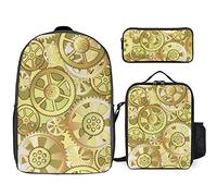 FJAUOQ Cool Steampunk Gears Pattern Backpack Set,3 PCS,Kit de mochila de lonchera, estuche para lápices, gran capacidad, Patrón de engranajes Steampunk, Talla única, Mochilas