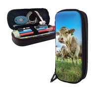FJAUOQ Cow On The Grassland - Estuche de piel de gran capacidad para lápices, portátil, con cremallera, organizador de oficina, Black, Talla única, Estuche para lápices
