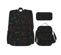 FJAUOQ Divertido juego de mochila con patrón de matemáticas, 3 piezas, kit de mochila de bolsa de almuerzo, estuche para lápices, gran capacidad, Bp686, Talla única, Mochilas