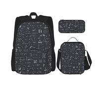 FJAUOQ Divertido juego de mochila con patrón de matemáticas, 3 piezas, kit de mochila de bolsa de almuerzo, estuche para lápices, gran capacidad, Bp691, Talla única, Mochilas