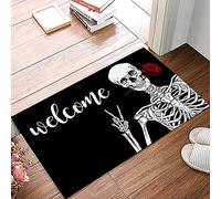 FJAUOQ Door Mat for Front Door Halloween Skull Welcome Kitchen Rug Non-Slip Entry Way Doormat,Floor Mat for Bathroom/Bedroom/Living Room 16x24in