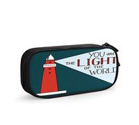 FJAUOQ Estuche con cita inspiradora de gran capacidad, con texto en inglés "You are The Light of The World", con diseño de faro rojo, bolsa de almacenamiento grande para la escuela, para mujeres y