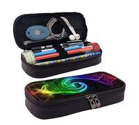 FJAUOQ Estuche de cuero con estampado de humo de arcoíris, gran capacidad, bonito estuche organizador de cosméticos con cremallera, Black, Talla única, Estuche para lápices