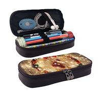 FJAUOQ Estuche de cuero estampado de Feliz Navidad, bolsa para bolígrafos de gran capacidad, bonito estuche organizador de cosméticos con cremallera, Black, Talla única, Estuche para lápices