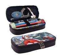 FJAUOQ Estuche de cuero estampado de Papá Noel, bolsa de lápices de gran capacidad, bonito estuche organizador de cosméticos con cremallera, Black, Talla única, Estuche para lápices