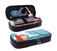 FJAUOQ Estuche de cuero estampado de Papá Noel en la playa, bolsa de lápices de gran capacidad, bonito estuche organizador de cosméticos con cremallera, Black, Talla única, Estuche para lápices