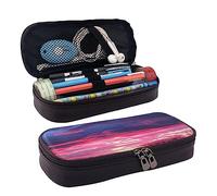 FJAUOQ Estuche de cuero estampado Red Sky at Morning para lápices, gran capacidad, bonito estuche organizador de cosméticos con cremallera, Black, Talla única, Estuche para lápices