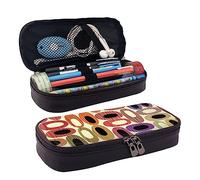 FJAUOQ Estuche de cuero estampado retro moderno de mediados de siglo con formas de gota, bolsa de lápices de gran capacidad, bonito estuche organizador de cosméticos con cremallera, Black, Talla