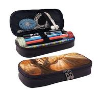 FJAUOQ Estuche de piel con estampado de hojas de arce y árbol viejo, gran capacidad, bonito estuche organizador de cosméticos con cremallera, Black, Talla única, Estuche para lápices