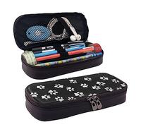 FJAUOQ Estuche de piel con estampado de huellas de patas, gran capacidad, bonito estuche organizador de cosméticos con cremallera, Black, Talla única, Estuche para lápices