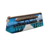 FJAUOQ Estuche de piel con estampado de paisaje marino moderno, estuche para bolígrafos, estuche triangular portátil con cremallera para oficina, White, Talla única, Estuche para lápices