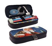 FJAUOQ Estuche de piel con estampado de Papá Noel, gran capacidad, bonito estuche organizador de cosméticos con cremallera, Black, Talla única, Estuche para lápices