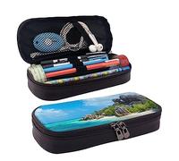 FJAUOQ Estuche de piel con estampado de playa marina, gran capacidad, bonito estuche organizador de cosméticos con cremallera, Black, Talla única, Estuche para lápices