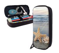 FJAUOQ Estuche para lápices con estampado de gatos y perros lloviendo de gran capacidad, organizador de papelería simple para oficina, viaje, Conchas marinas en la playa, Talla única, Estuche para