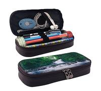 FJAUOQ Estuche para lápices, estuche de cuero de gran capacidad, bonito bolso de maquillaje de oso pardo para mujeres y hombres, Bosques con árboles, Talla única, Estuche para lápices