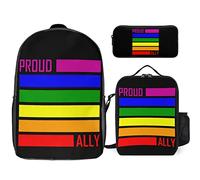 FJAUOQ Free Dad Hugs LGBTQ Pride Month - Juego de mochila de 3 piezas, bolsa de almuerzo, estuche para lápices, gran capacidad, Proud Ally Pride Month Lgbtq-1, Talla única, Mochilas