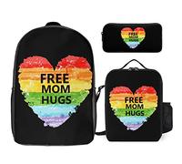 FJAUOQ Free Mom Hugs LGBTQ Pride Month - Juego de mochila de 3 piezas, bolsa de almuerzo, estuche para lápices, gran capacidad, Gratis Mamá Abrazos Lgbtq Orgullo Mes-1, Talla única, Mochilas