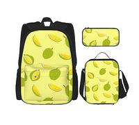 FJAUOQ Fruit of Durian - Juego de mochila con patrón de 3 piezas, kit de mochila de bolsa de almuerzo, estuche para lápices, gran capacidad, Bp279, Talla única, Mochilas