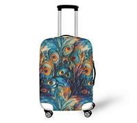 FJAUOQ Funda protectora para equipaje, diseño de calavera del Día de los Muertos, para vacaciones en la playa, con cremallera, adecuada para 18-32 pulgadas, Alivio de plumas de pavo real, S(18-21 IN)