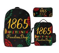 FJAUOQ Happy Juneteenth Day Freedom 1865 - Juego de mochila, 3 piezas, kit de mochila de lonchera, estuche para lápices, gran capacidad, Feliz día Juneteenth Libertad 1865-2, Talla única, Mochilas