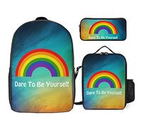 FJAUOQ Juego de mochila con bandera del orgullo bisexual, 3 piezas, kit de mochila de bolsa de almuerzo, estuche para lápices, gran capacidad, Mes del Orgullo Lgbtq Aliado del Orgullo Gay, Talla