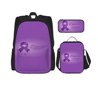 FJAUOQ Juego de mochila con cinta morada para el mes de concienciación sobre la violencia doméstica, 3 piezas, kit de mochila de bolsa de almuerzo, estuche para lápices, gran capacidad, Bp250, Talla