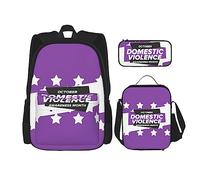 FJAUOQ Juego de mochila con cinta morada para el mes de concienciación sobre la violencia doméstica, 3 piezas, kit de mochila de bolsa de almuerzo, estuche para lápices, gran capacidad, Bp254, Talla