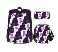 FJAUOQ Juego de mochila con cinta morada para el mes de concienciación sobre la violencia doméstica, 3 piezas, kit de mochila de bolsa de almuerzo, estuche para lápices, gran capacidad, Bp252, Talla
