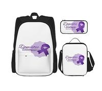 FJAUOQ Juego de mochila con cinta morada para el mes de concienciación sobre la violencia doméstica, 3 piezas, kit de mochila de bolsa de almuerzo, estuche para lápices, gran capacidad, Bp246, Talla