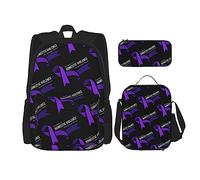FJAUOQ Juego de mochila con cinta morada para el mes de concienciación sobre la violencia doméstica, 3 piezas, kit de mochila de bolsa de almuerzo, estuche para lápices, gran capacidad, Bp248, Talla
