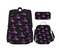FJAUOQ Juego de mochila con cinta morada para el mes de concienciación sobre la violencia doméstica, 3 piezas, kit de mochila de bolsa de almuerzo, estuche para lápices, gran capacidad, Bp245, Talla
