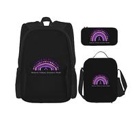 FJAUOQ Juego de mochila con cinta morada para el mes de concienciación sobre la violencia doméstica, 3 piezas, kit de mochila de bolsa de almuerzo, estuche para lápices, gran capacidad, Bp247, Talla