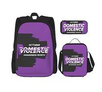 FJAUOQ Juego de mochila con cinta morada para el mes de concienciación sobre la violencia doméstica, 3 piezas, kit de mochila de bolsa de almuerzo, estuche para lápices, gran capacidad, Bp255, Talla