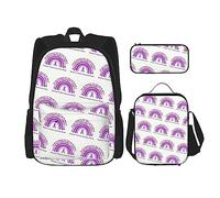 FJAUOQ Juego de mochila con cinta morada para el mes de concienciación sobre la violencia doméstica, 3 piezas, kit de mochila de bolsa de almuerzo, estuche para lápices, gran capacidad, Bp253, Talla