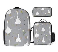 FJAUOQ Juego de mochila con diseño de animales de ganso lindo, 3 piezas, kit de mochila de bolsa de almuerzo, estuche para lápices, gran capacidad, Bonito patrón de ganso, Talla única, Mochilas