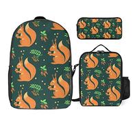 FJAUOQ Juego de mochila con diseño de ardilla, 3 piezas, kit de mochila de bolsa de almuerzo, estuche para lápices, gran capacidad, Bonito patrón de ardilla, Talla única, Mochilas