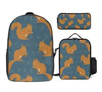 FJAUOQ Juego de mochila con diseño de ardilla, 3 piezas, kit de mochila de bolsa de almuerzo, estuche para lápices, gran capacidad, Bonito patrón de ardilla, Talla única, Mochilas