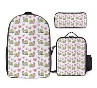 FJAUOQ Juego de mochila con diseño de caracol de animales lindos, 3 piezas, kit de mochila de bolsa de almuerzo, estuche para lápices, gran capacidad, Bonito patrón de caracol animal, Talla única,