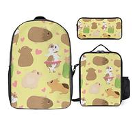 FJAUOQ Juego de mochila con diseño de conejillo de indias de dibujos animados, 3 piezas, kit de mochila de bolsa de almuerzo, estuche para lápices, gran capacidad, Bonito patrón de conejillo de indias