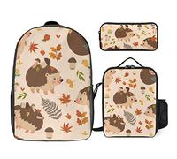 FJAUOQ Juego de mochila con diseño de erizo y hongos, 3 piezas, kit de mochila de bolsa de almuerzo, estuche de lápices, gran capacidad, Bonito patrón de erizo y hongos, Talla única, Mochilas