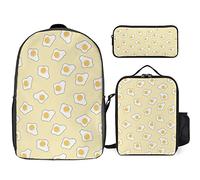 FJAUOQ Juego de mochila con diseño de huevo, 3 piezas, kit de mochila de bolsa de almuerzo, estuche para lápices, gran capacidad, Bonito patrón de huevo, Talla única, Mochilas